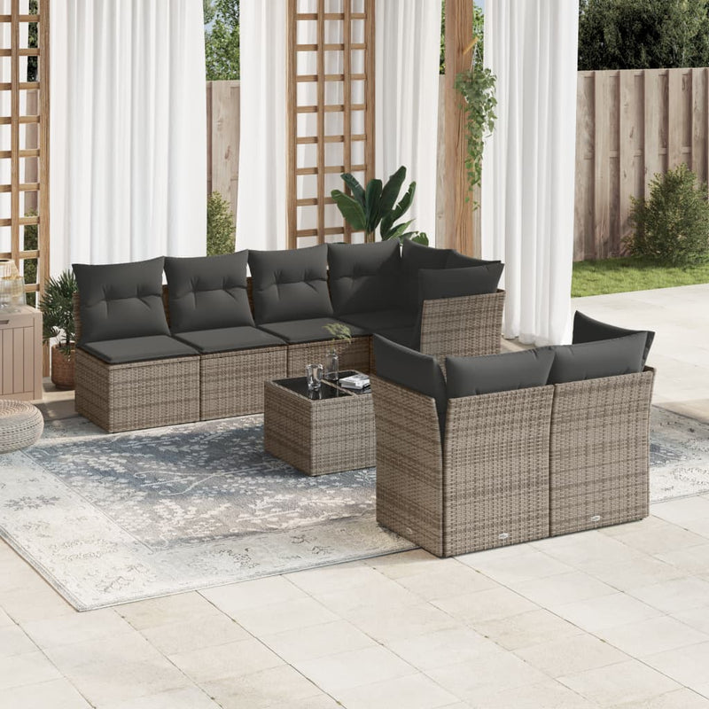 8 Piece Garden Sofa Set with Cushions Grey Poly Rattan Payday Deals