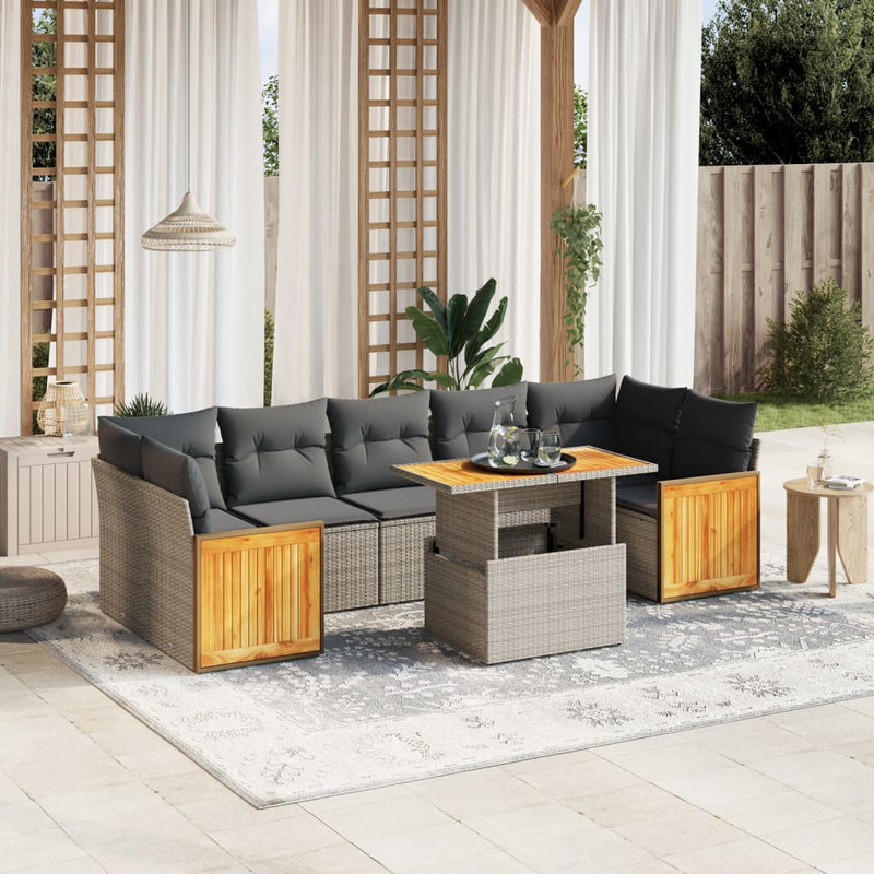 8 Piece Garden Sofa Set with Cushions Grey Poly Rattan Payday Deals