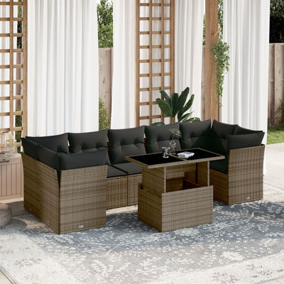 8 Piece Garden Sofa Set with Cushions Grey Poly Rattan