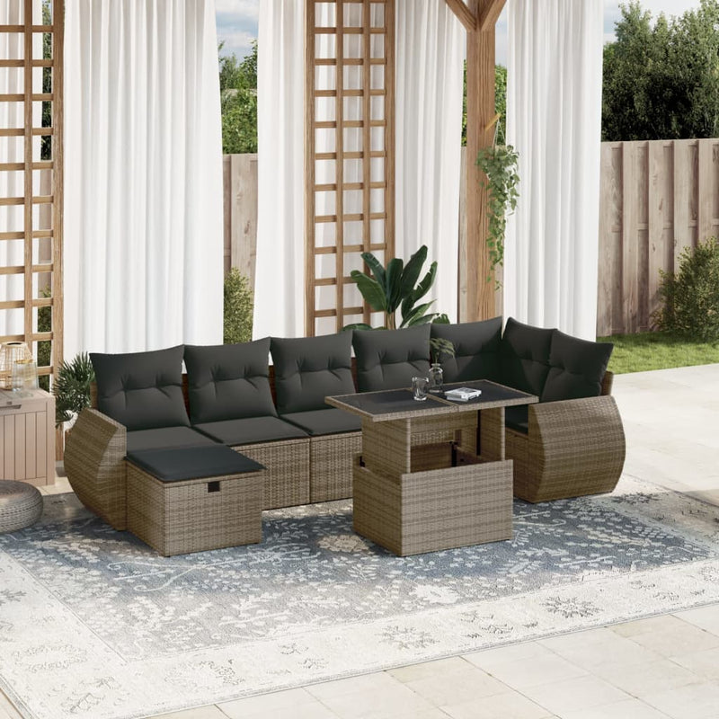 8 Piece Garden Sofa Set with Cushions Grey Poly Rattan Payday Deals