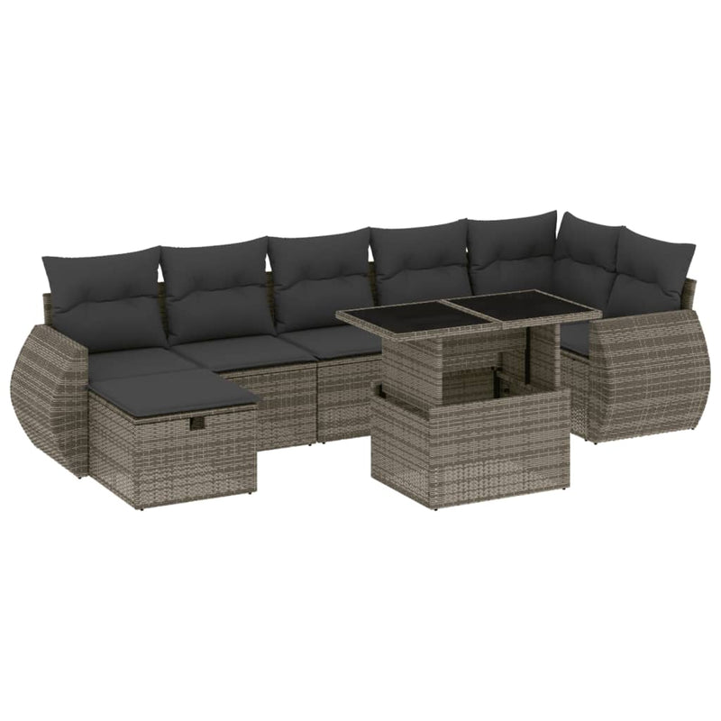 8 Piece Garden Sofa Set with Cushions Grey Poly Rattan Payday Deals