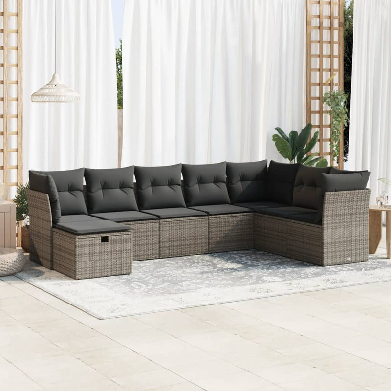 8 Piece Garden Sofa Set with Cushions Grey Poly Rattan Payday Deals