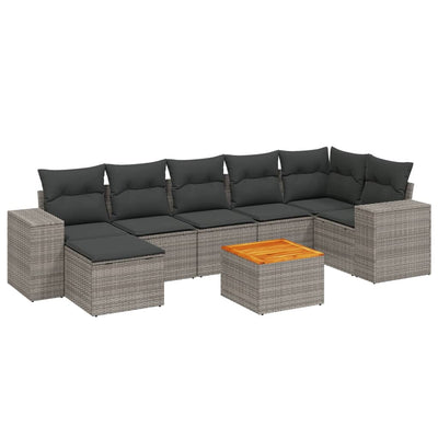 8 Piece Garden Sofa Set with Cushions Grey Poly Rattan Payday Deals