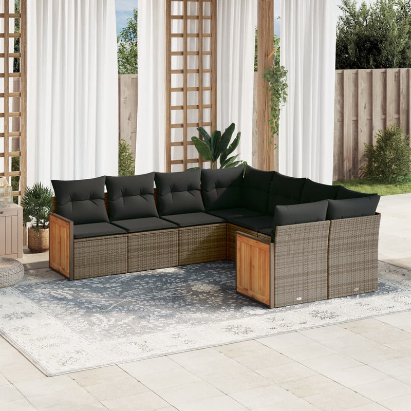 8 Piece Garden Sofa Set with Cushions Grey Poly Rattan Payday Deals