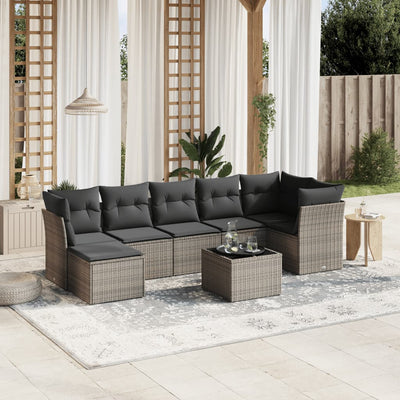 8 Piece Garden Sofa Set with Cushions Grey Poly Rattan