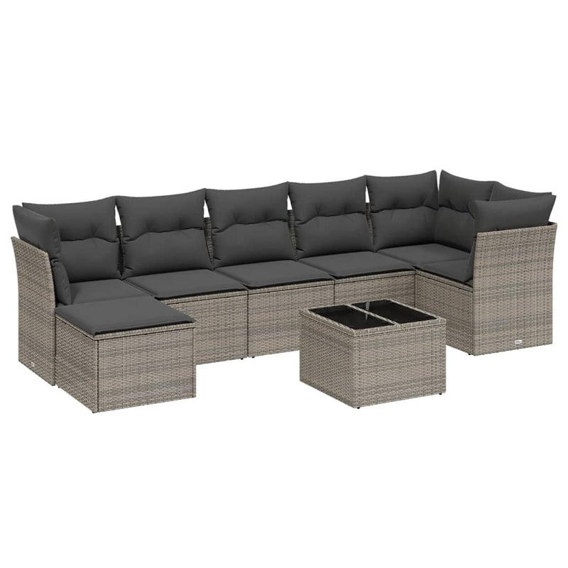 8 Piece Garden Sofa Set with Cushions Grey Poly Rattan Payday Deals