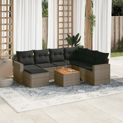 8 Piece Garden Sofa Set with Cushions Grey Poly Rattan