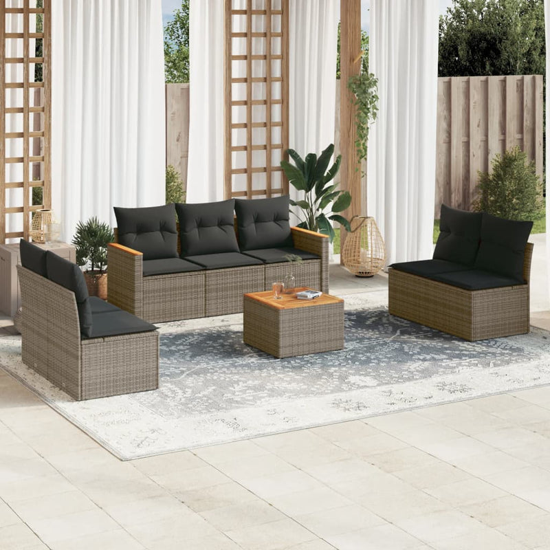 8 Piece Garden Sofa Set with Cushions Grey Poly Rattan Payday Deals