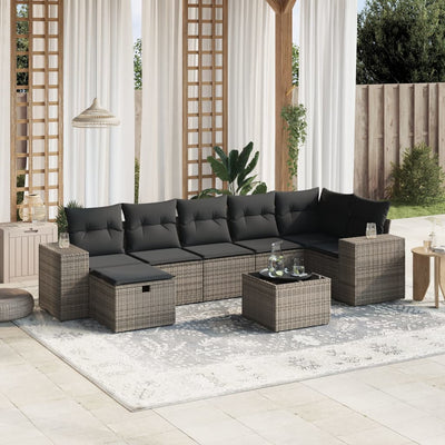 8 Piece Garden Sofa Set with Cushions Grey Poly Rattan