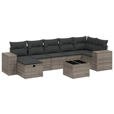 8 Piece Garden Sofa Set with Cushions Grey Poly Rattan Payday Deals