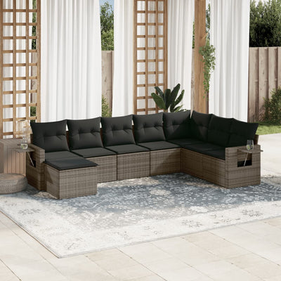 8 Piece Garden Sofa Set with Cushions Grey Poly Rattan