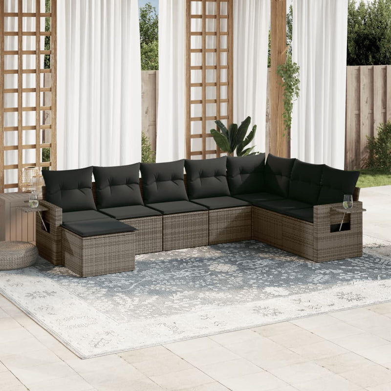 8 Piece Garden Sofa Set with Cushions Grey Poly Rattan Payday Deals