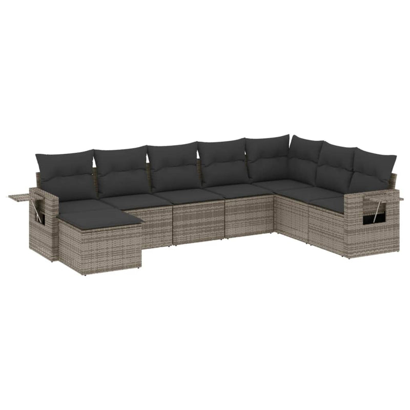 8 Piece Garden Sofa Set with Cushions Grey Poly Rattan Payday Deals