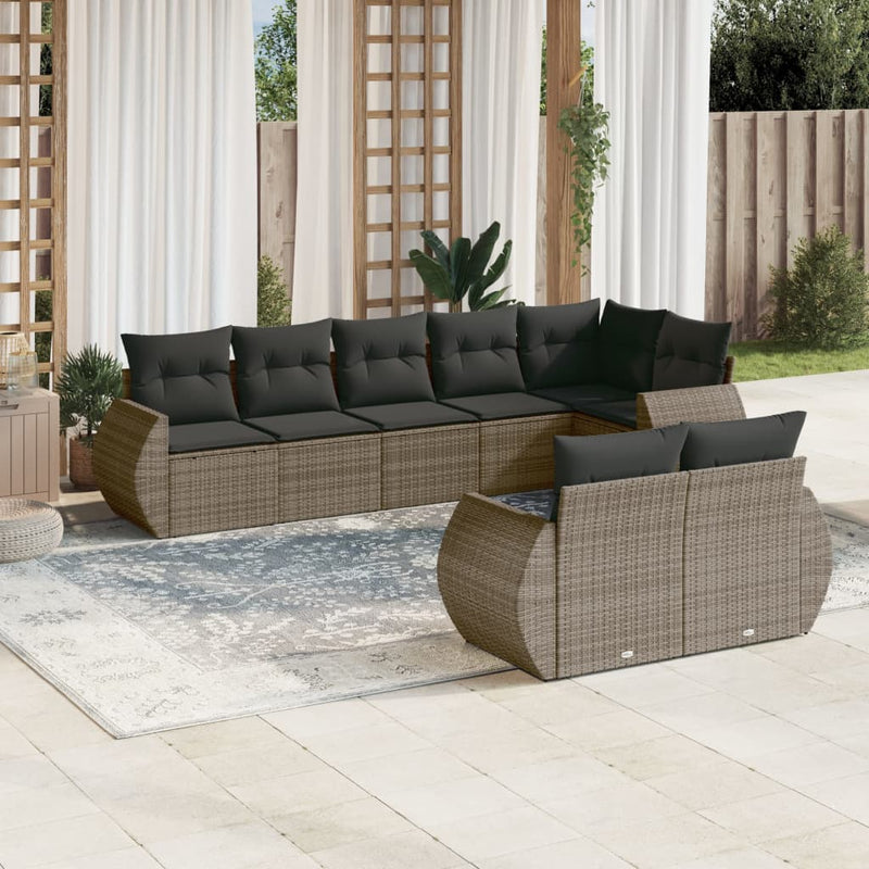 8 Piece Garden Sofa Set with Cushions Grey Poly Rattan Payday Deals