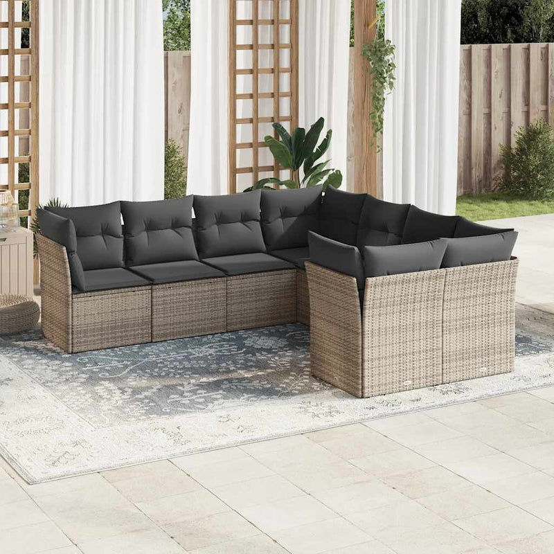 8 Piece Garden Sofa Set with Cushions Grey Poly Rattan Payday Deals