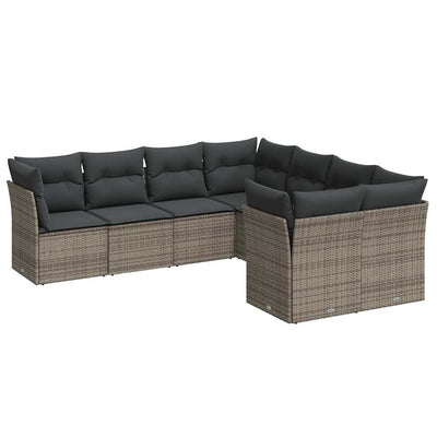 8 Piece Garden Sofa Set with Cushions Grey Poly Rattan Payday Deals