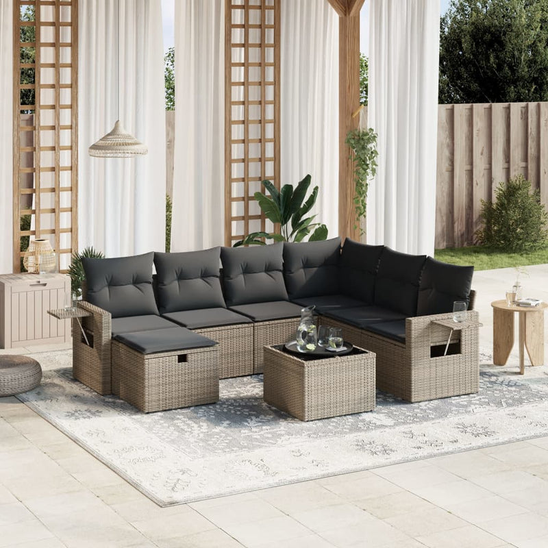 8 Piece Garden Sofa Set with Cushions Grey Poly Rattan Payday Deals