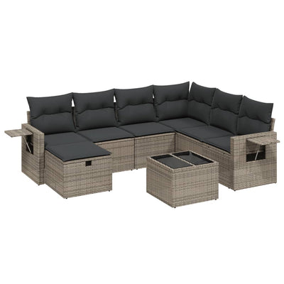 8 Piece Garden Sofa Set with Cushions Grey Poly Rattan Payday Deals