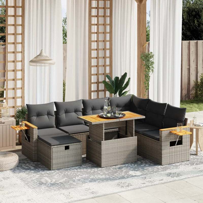 8 Piece Garden Sofa Set with Cushions Grey Poly Rattan Payday Deals