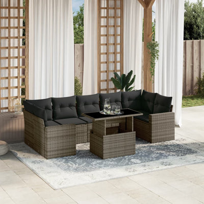 8 Piece Garden Sofa Set with Cushions Grey Poly Rattan