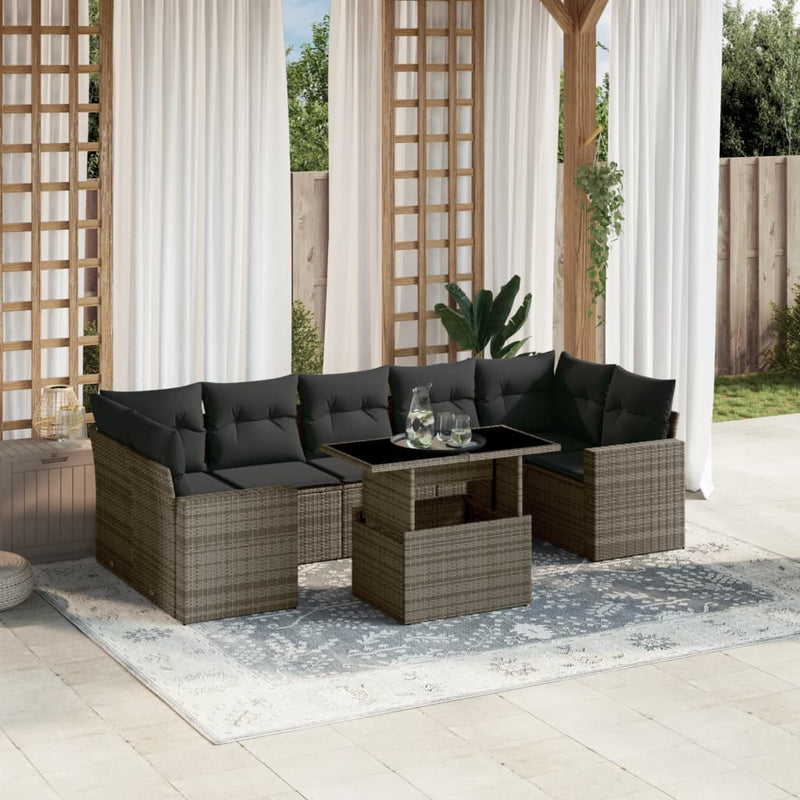 8 Piece Garden Sofa Set with Cushions Grey Poly Rattan Payday Deals