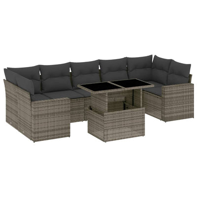 8 Piece Garden Sofa Set with Cushions Grey Poly Rattan Payday Deals