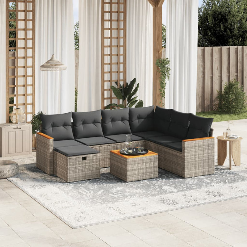 8 Piece Garden Sofa Set with Cushions Grey Poly Rattan Payday Deals