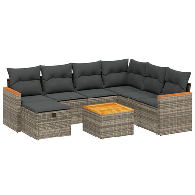 8 Piece Garden Sofa Set with Cushions Grey Poly Rattan Payday Deals