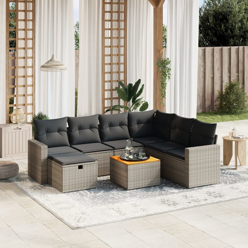 8 Piece Garden Sofa Set with Cushions Grey Poly Rattan Payday Deals