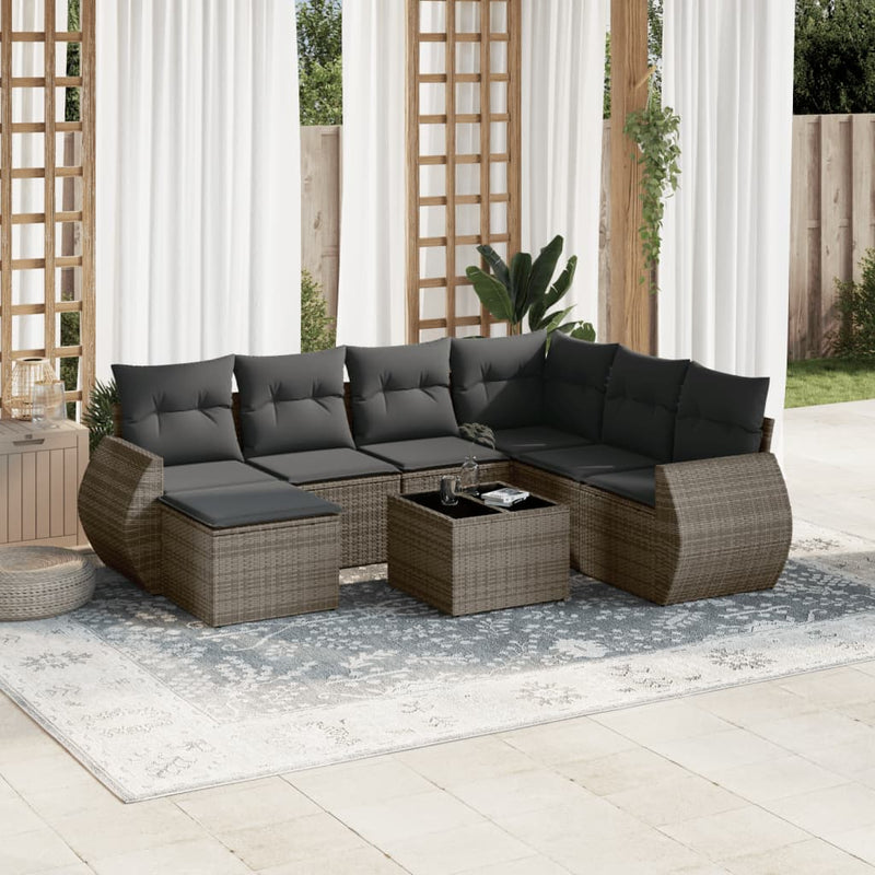 8 Piece Garden Sofa Set with Cushions Grey Poly Rattan Payday Deals