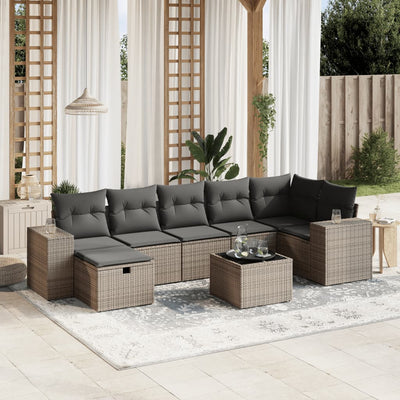 8 Piece Garden Sofa Set with Cushions Grey Poly Rattan