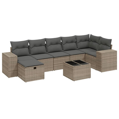 8 Piece Garden Sofa Set with Cushions Grey Poly Rattan Payday Deals