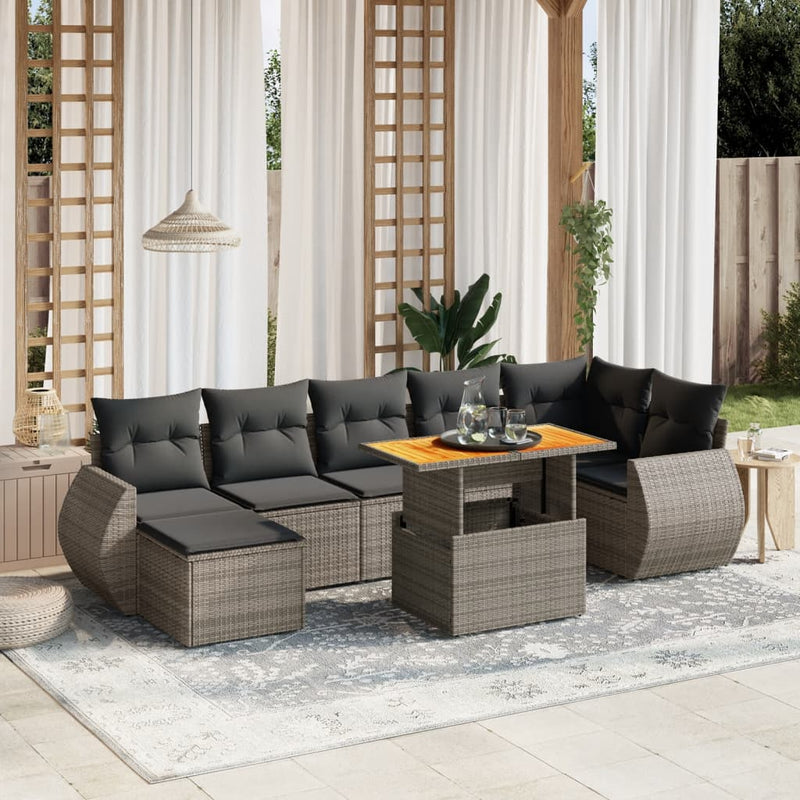 8 Piece Garden Sofa Set with Cushions Grey Poly Rattan Payday Deals