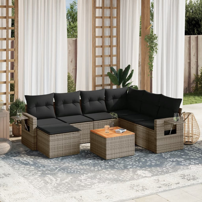 8 Piece Garden Sofa Set with Cushions Grey Poly Rattan Payday Deals