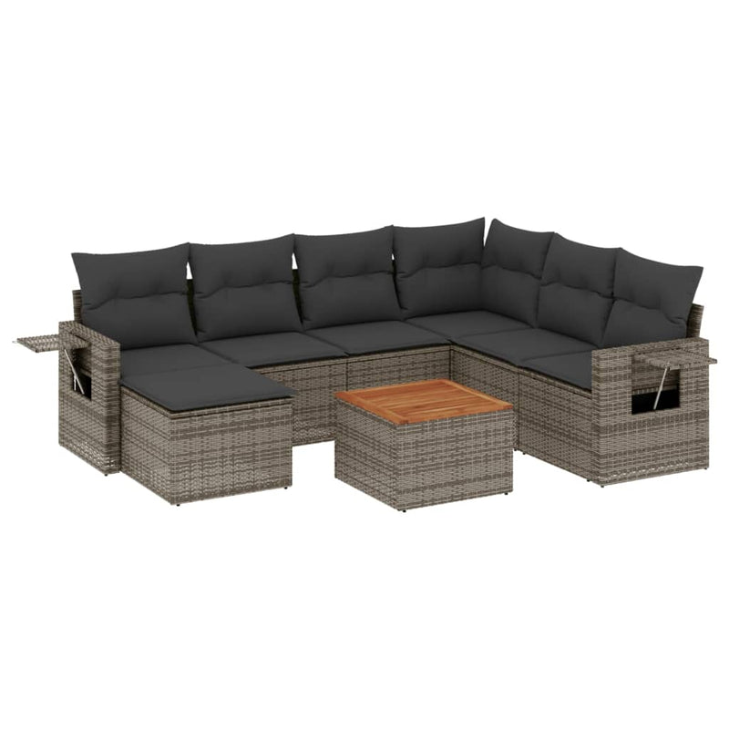 8 Piece Garden Sofa Set with Cushions Grey Poly Rattan Payday Deals