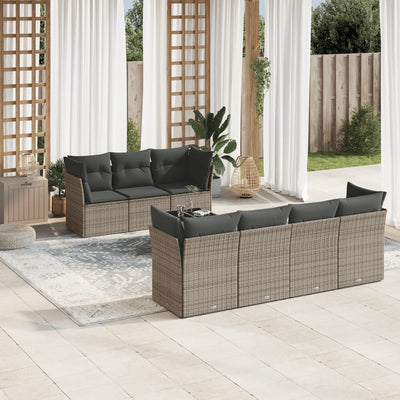 8 Piece Garden Sofa Set with Cushions Grey Poly Rattan