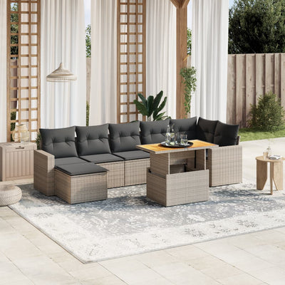 8 Piece Garden Sofa Set with Cushions Grey Poly Rattan