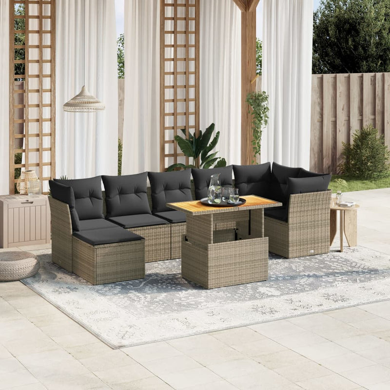 8 Piece Garden Sofa Set with Cushions Grey Poly Rattan Payday Deals