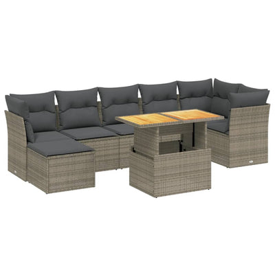 8 Piece Garden Sofa Set with Cushions Grey Poly Rattan Payday Deals