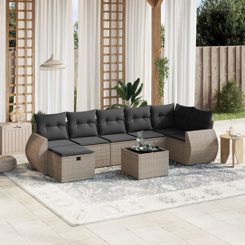 8 Piece Garden Sofa Set with Cushions Grey Poly Rattan Payday Deals