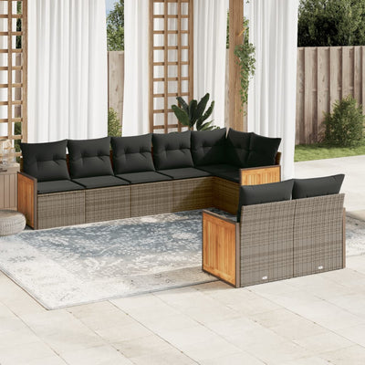 8 Piece Garden Sofa Set with Cushions Grey Poly Rattan