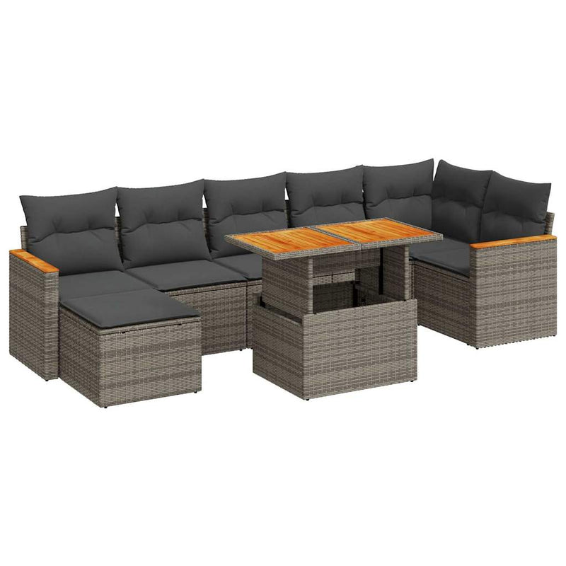 8 Piece Garden Sofa Set with Cushions Grey Poly Rattan Acacia Payday Deals