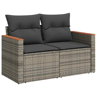8 Piece Garden Sofa Set with Cushions Grey Poly Rattan Acacia Payday Deals