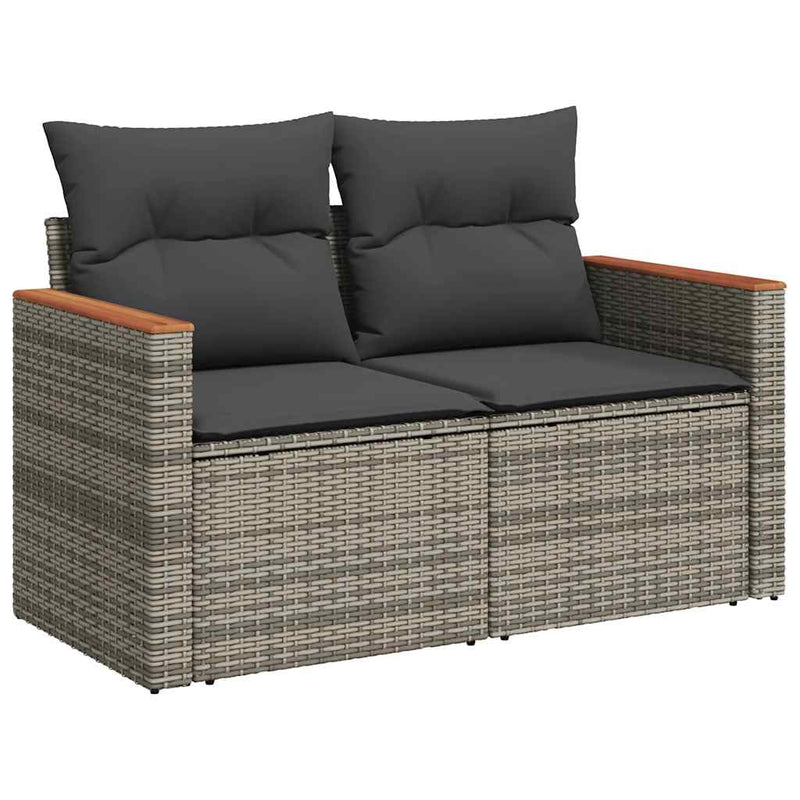 8 Piece Garden Sofa Set with Cushions Grey Poly Rattan Acacia Payday Deals