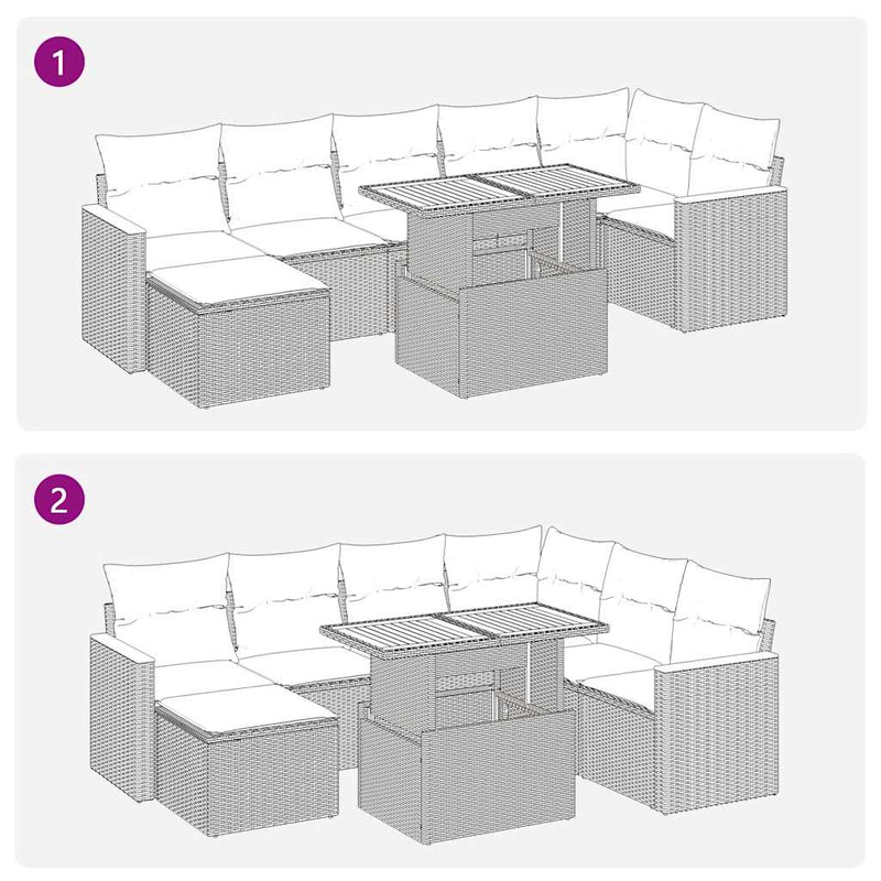 8 Piece Garden Sofa Set with Cushions Grey Poly Rattan Acacia Payday Deals
