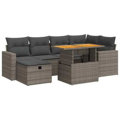 8 Piece Garden Sofa Set with Cushions Grey Poly Rattan Acacia Payday Deals