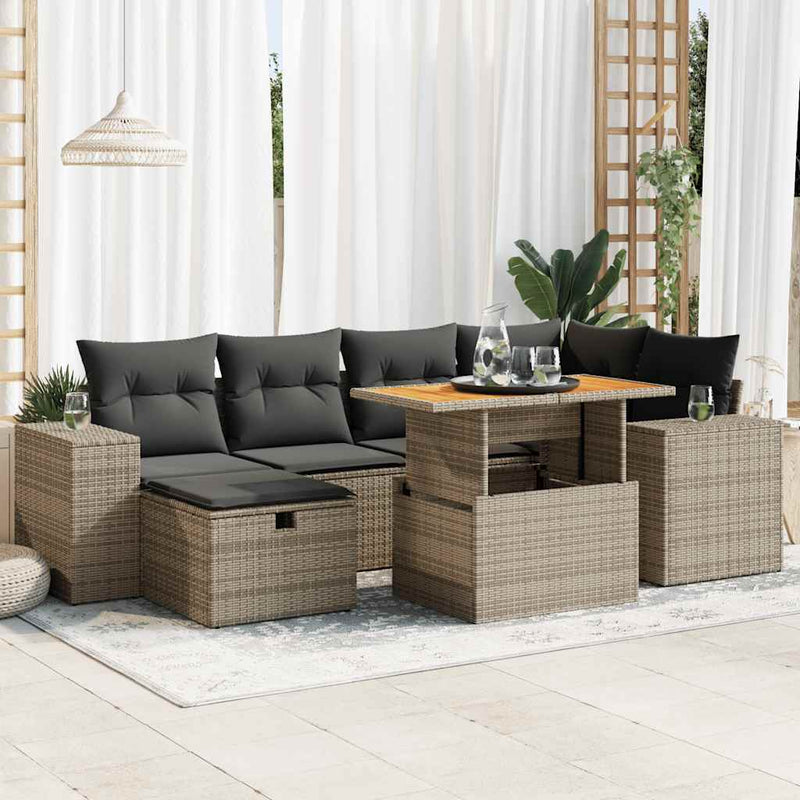 8 Piece Garden Sofa Set with Cushions Grey Poly Rattan Acacia Payday Deals