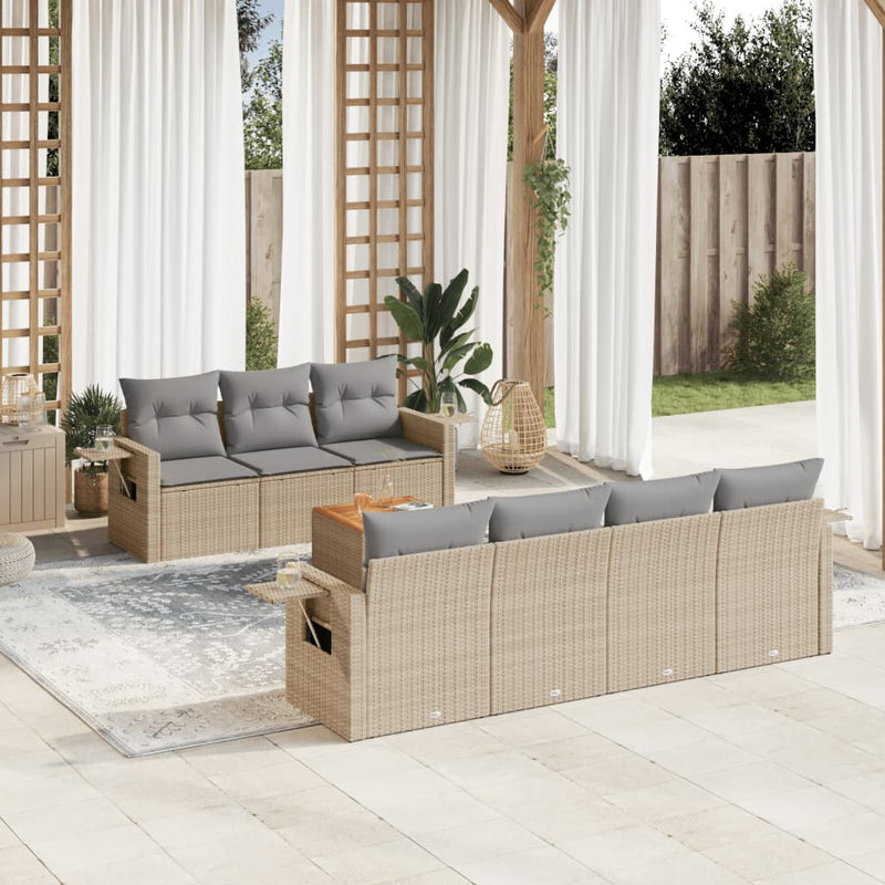 8 Piece Garden Sofa Set with Cushions Mix Beige Poly Rattan Payday Deals