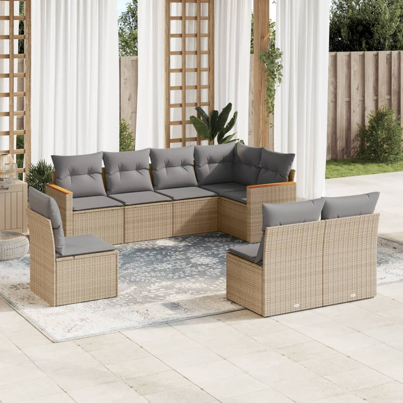 8 Piece Garden Sofa Set with Cushions Mix Beige Poly Rattan Payday Deals