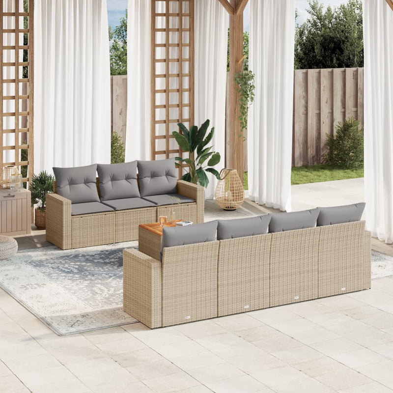 8 Piece Garden Sofa Set with Cushions Mix Beige Poly Rattan Payday Deals